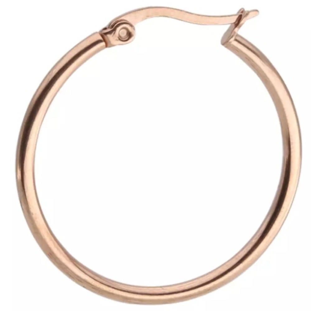 NEW Rose Gold Tone 1.18” Small Round Hoop Earrings - Picture 2 of 3